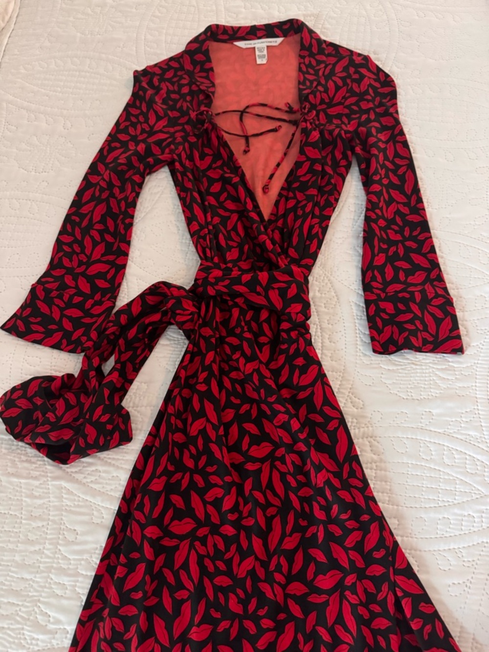 DVF Red Lip Print Wrap Dress